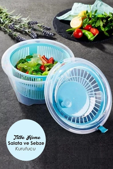 Tilbe Home Salata Kurutucu Meyve Sebze Kurutma Makinesi Kilitli Yeşillik Süzgeci Kollu Çevirmeli Salad Spinner