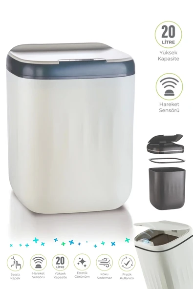 Tilbe Home Akıllı Teknolojik Sensörlü Çöp Kovası Banyo Ofis Mutfak 20L UV Işık Antibakteriyel Koku Geçirmez
