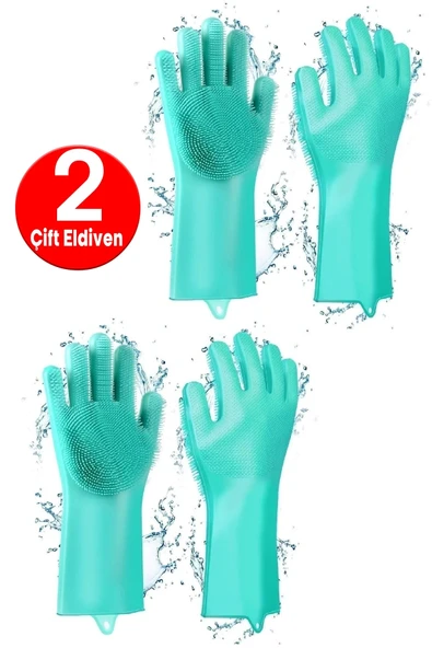 Tilbe Home 2'li Magic Sihirli Silikon Bulaşık Araç Yıkama Evcil Hayvan Yıkama Eldiveni Mutfak Ev Temizlik Eldiveni