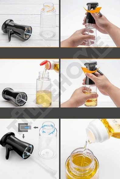 Tilbe Home 2li Büyük Cam Sprey Yağdanlık Airfryer Püskürtmeli Sprey Şişe Ayçiçek Zeytinyağı Sirkelik 300 ml - 5