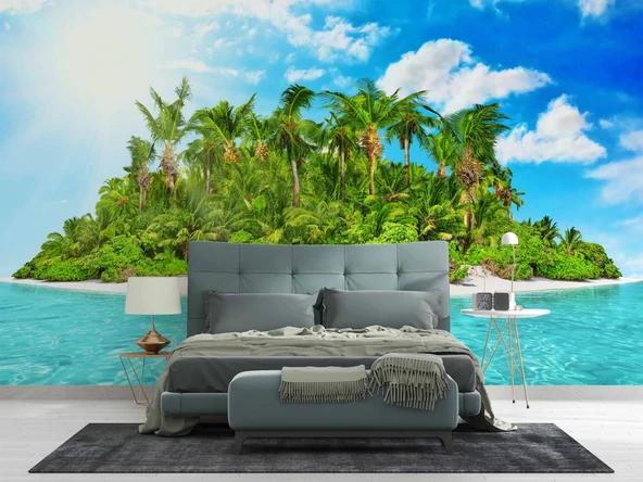 Tropikal Ada Manzaralı Duvar Kağıdı - Resim 2