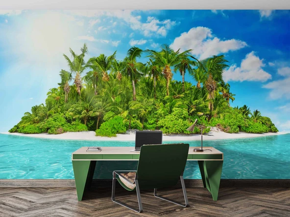 Tropikal Ada Manzaralı Duvar Kağıdı - Resim 4