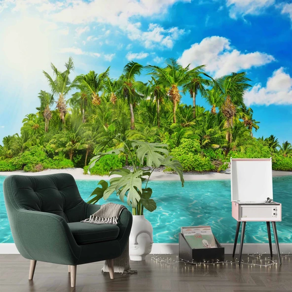 Tropikal Ada Manzaralı Duvar Kağıdı - Resim 6