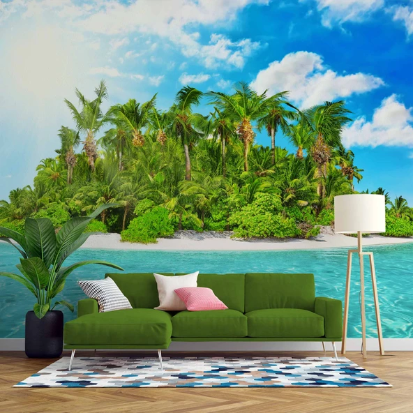 Tropikal Ada Manzaralı Duvar Kağıdı ürün görseli