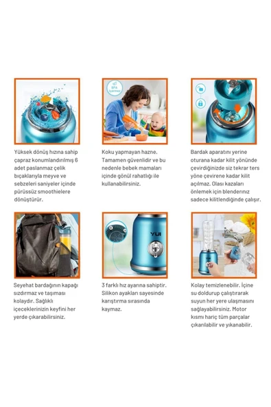 Yui Kişisel Blender Seti - M18 (450 ml Kulplu Cam Hazne, 600 ml Smoothie Bardağı, 180 ml Kahve Öğütücü) - 7