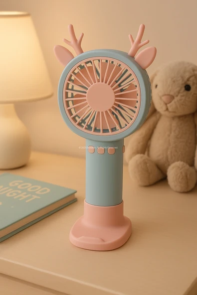 Geyik Boynuzlu Şarjlı Mini Masaüstü El Fanı USB Sessiz Kompakt Çocuklara Uygun - 6
