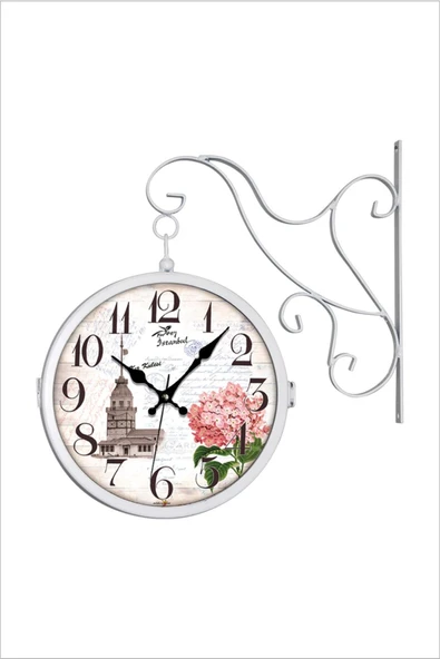 Büyük Beyaz 45 cm Çift İki Taraflı Yönlü İstasyon Yatay Kapaklı Camlı Çelik Metal Sessiz Duvar Saati ürün görseli 1