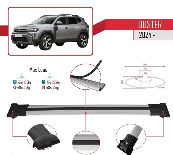 Renault Dacia Duster Uyumlu Ara Atkı Tavan Barı 2024+ - 6