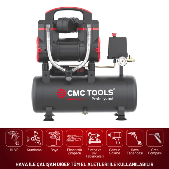 8 Litre Sessiz Yağsız Hava Kompresörü 1.2 Hp - 3