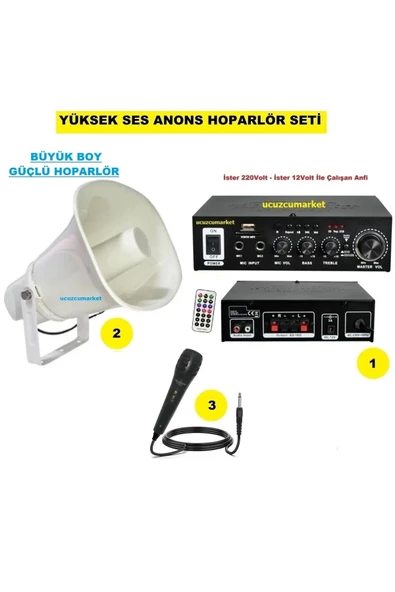 Yüksek Ses Anons Hoparlör Seti (Büyük Boy Hoparlör - Mikrofon - USB - SD Kart Girişli Mobil Amfi)