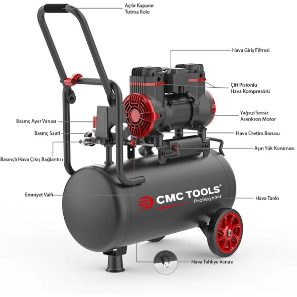 24 Litre Sessiz Yağsız Hava Kompresörü 2 Hp - 4