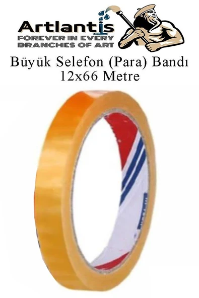 12x66 Metre Selefon Bant 1 Adet Büro Bandı Büyük Bant Makinelerine Uyumlu Şeffaf Para Bandı Artlantis Kırtasiye Bandı