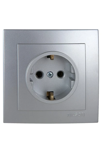 Touran Gümüş Topraklı Priz Mekanizma Tuş Çerçeve