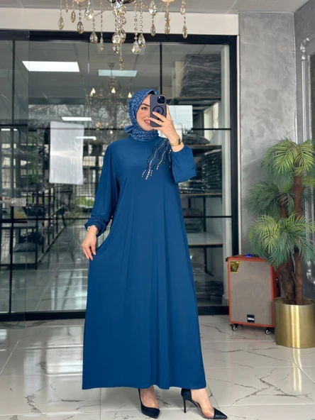 Serpil Elbise-İndigo mavi indigo - Resim 2