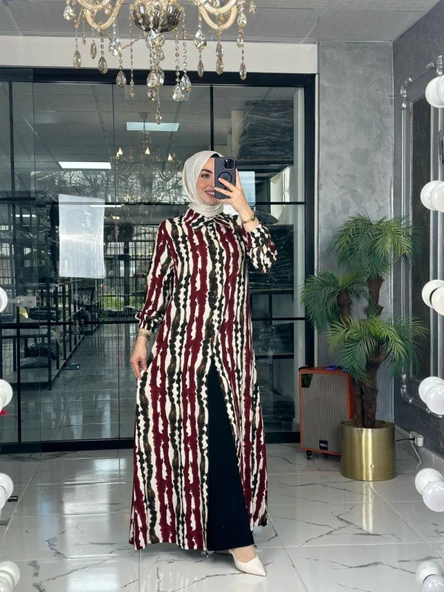 Lenna Uzun Gömlek-Bordo Bordo - 4