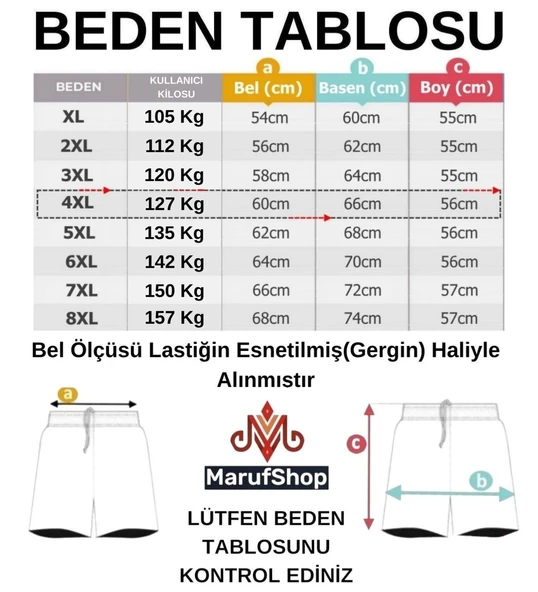 Likralı Büyük Beden 120 - 157 Kilo Arası İçin Uygun Bedenli Erkek Bağcıklı Gabardin Şort - 12