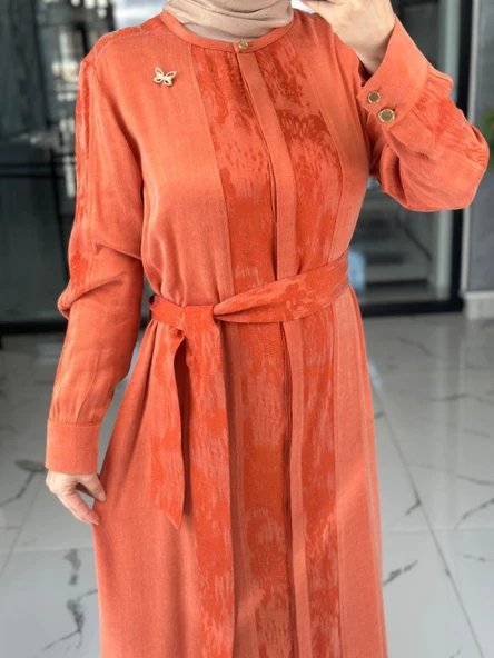 Şeyda Cupra Elbise-Turuncu Turuncu - Resim 2