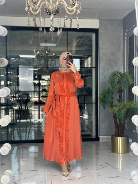 Şeyda Cupra Elbise-Turuncu Turuncu ürün görseli 1