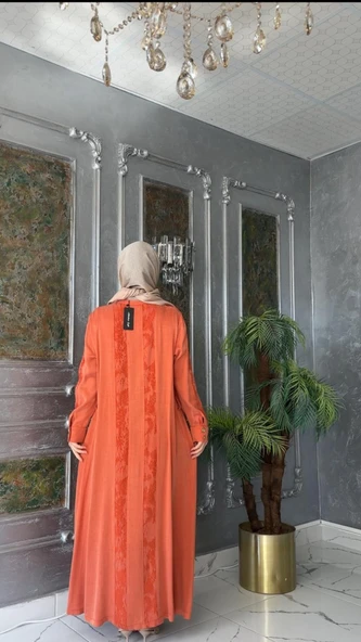 Şeyda Cupra Elbise-Turuncu Turuncu - Resim 4