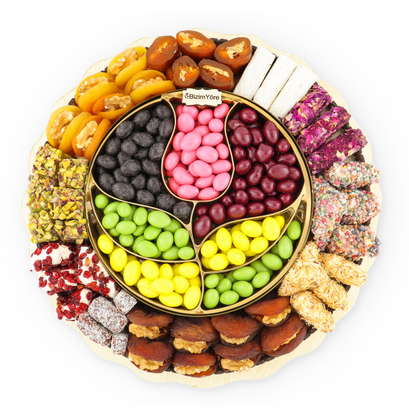 ''Lale Devri'' Hediyelik Çikolata Draje Lokum Kuru Kayısı Meyve Tepsisi Sepeti Kutusu 1,7 Kg