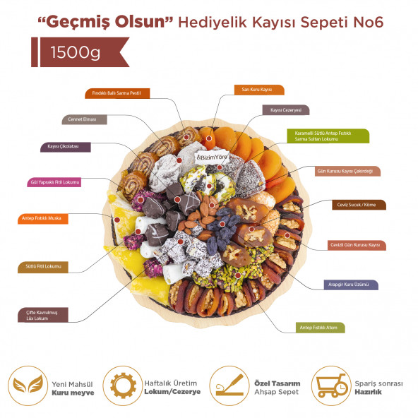 ''Geçmiş Olsun'' Hediyelik Kuru Meyve Kayısı Lokum Şekerleme Tepsisi 1,5 kg No 6 - 2