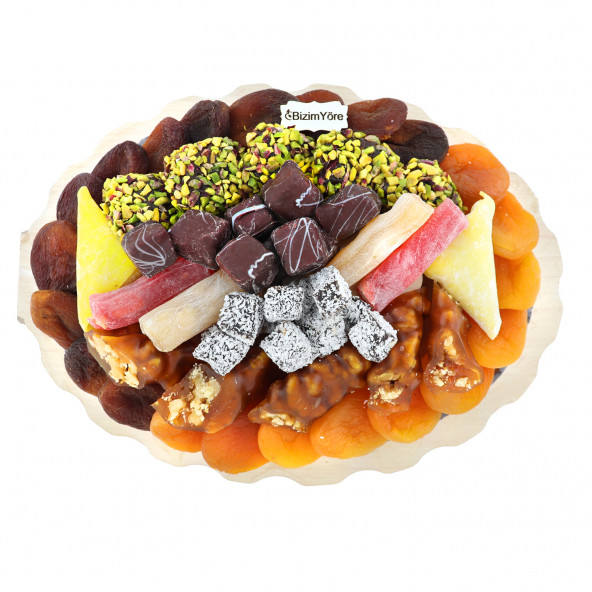 ''Fiskos Yanı'' Hediyelik Lokum Çikolata Kuru Meyve Kayısı Tabağı Kutusu Sepeti 1,1 kg