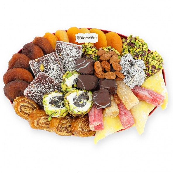 ''Dost Güldüren'' Hediyelik Lokum Çikolata Şekerleme Kuru Meyve Kayısı Lokum Tabağı 0,95 kg