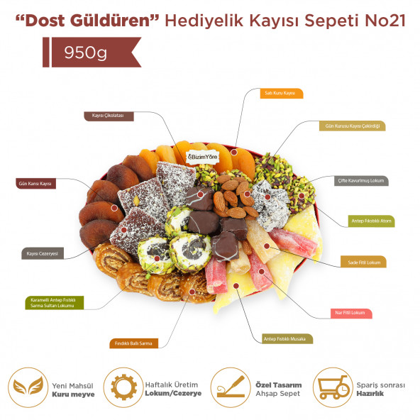 ''Dost Güldüren'' Hediyelik Lokum Çikolata Şekerleme Kuru Meyve Kayısı Lokum Tabağı 0,95 kg - 2