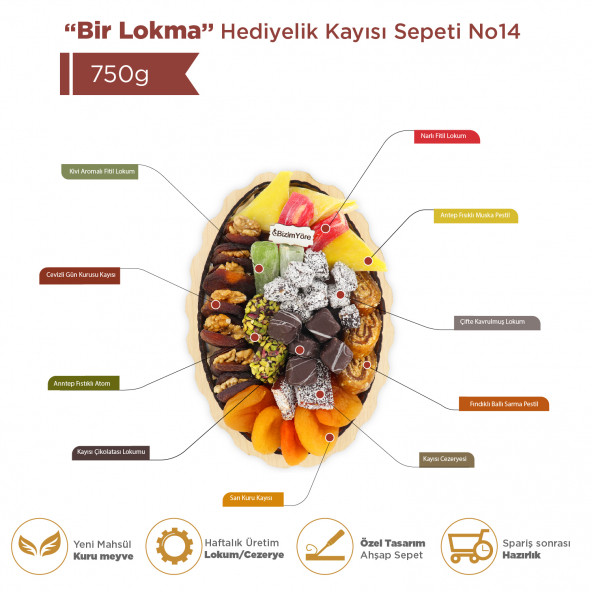 ''Bir Lokma'' Hediyelik Kuru Meyve lokum Şekerleme Kayısı Kutusu 0,75 kg No 14 - 2