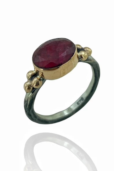 Doğal Yakut Taşlı El Üretimi Otantik 925 Gümüş Set Takım - 3