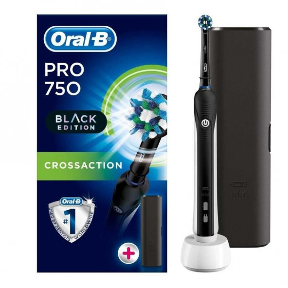 Oral-B Pro 1 750 Cross Action Siyah Şarj Edilebilir Diş Fırçası + Seyahat Kabı