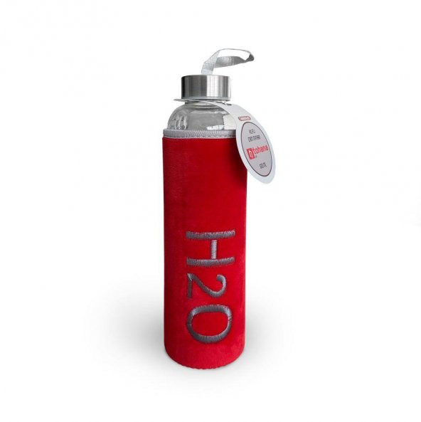 H2O Peluş Kılıflı Cam Matara Kırmızı 600 ml