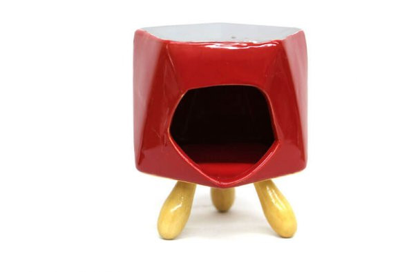 Bambu Ayaklı Kırmızı Seramik Buhurdanlık & Özel Üretim Vanilya Yağı Setli - 2