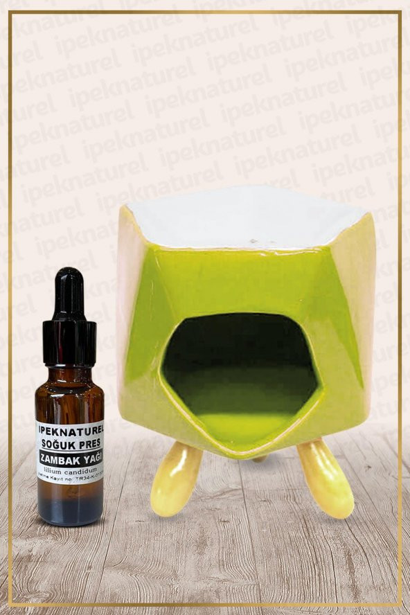 Bambu Ayaklı Yeşil Seramik Buhurdanlık & Özel Üretim Zambak Yağı