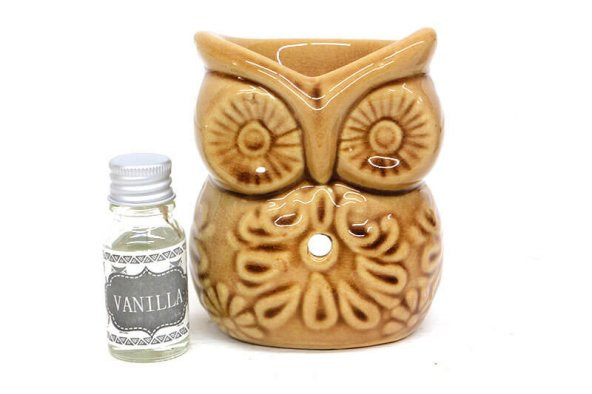 Baykuş Temalı Kahve Seramik Buhurdanlık & Özel Üretim Çilek Yağı Setli - 2