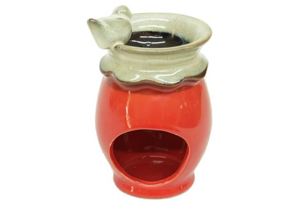 Kuş Temalı Kırmızı Seramik Buhurdanlık & Özel Üretim Zambak Yağı Setli - 2