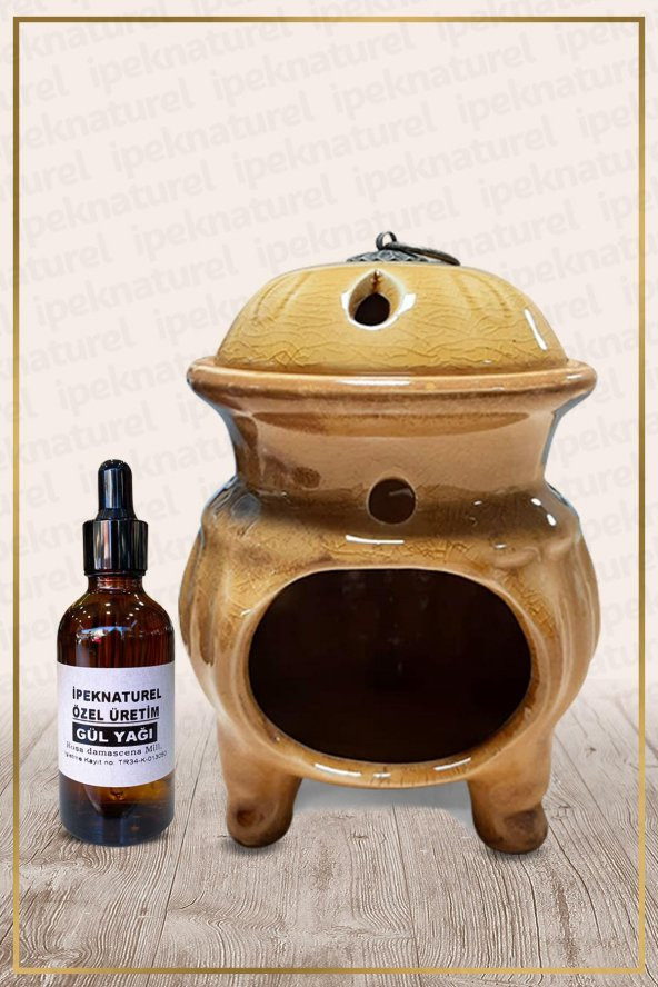 Tandır Temalı Sarı Buhurdanlık & Özel Üretim Gül Yağı Setli - 2