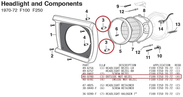 Byr Ford F100 | F250 | Far ara parçası uzun | '70 - '72 (Plastik Aparattır!!!) 3D