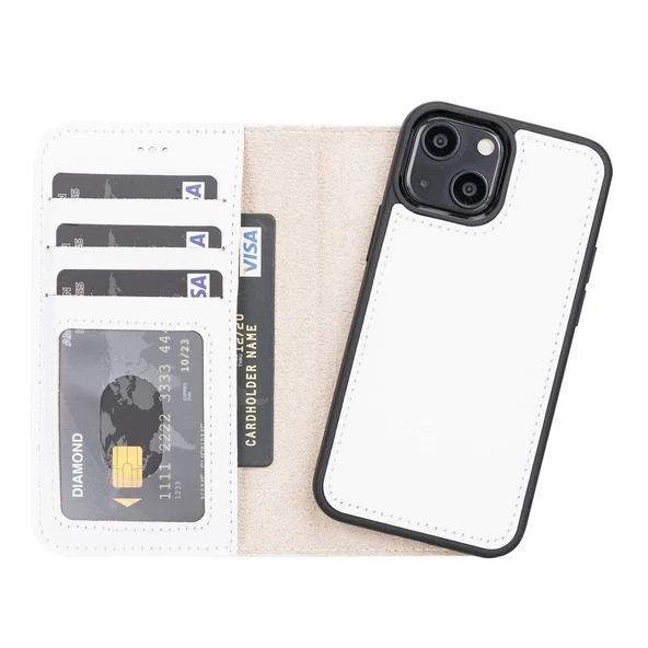 Apple iPhone 13 Mini Uyumlu Deri Cüzdanlı Kılıf F3 Beyaz - 2