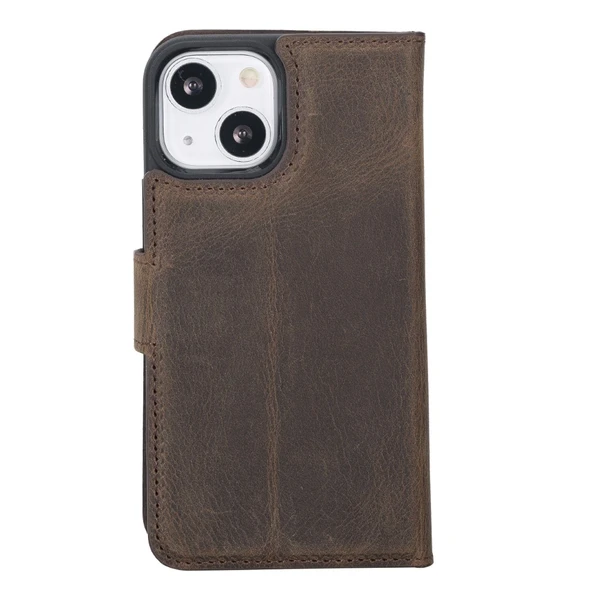 Apple iPhone 13 Mini Uyumlu Deri Cüzdanlı Kılıf G6 Kahverengi - 4