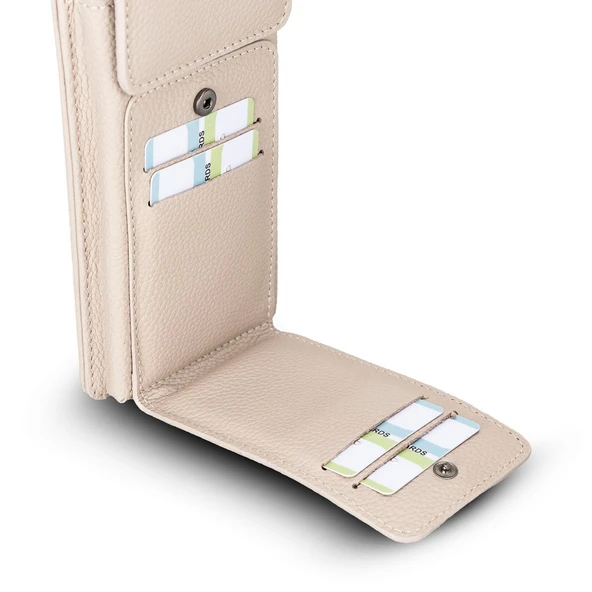 Avjin 6.9 inch Uyumlu Deri Kılıf Cüzdan Askılı ERC3 Bej - 2