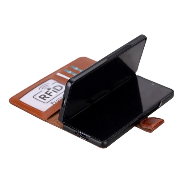 Samsung Galaxy Z Fold5 Uyumlu Deri Cüzdanlı Kılıf Efektli Taba - 2