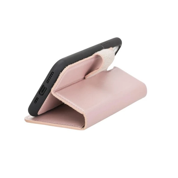 Apple iPhone 11 Pro Uyumlu Deri Cüzdanlı Kılıf Pembe - 4