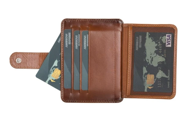 Çok Bölmeli Slim Deri Kartlık BLW019 RST2EF Taba - 5