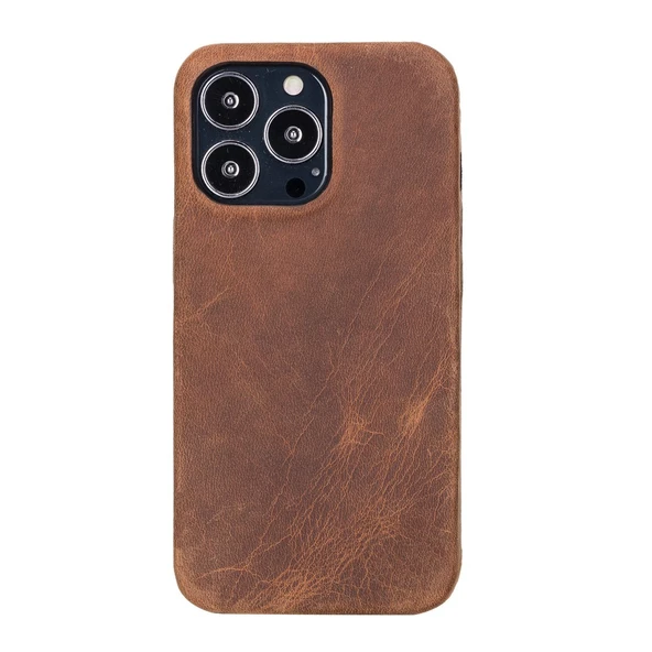 Apple iPhone 13 Pro Uyumlu Deri Arka Kapak ROCK G2 Kahverengi - 2
