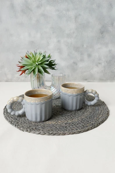 Keramika Shizen Gri İnci Kulplu Senta Kupa 8 Cm 2 Adet 613 - 2