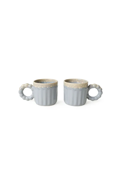 Keramika Shizen Gri İnci Kulplu Senta Kupa 8 Cm 2 Adet 613 - 5