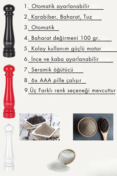 Kiwi Pilli Seramik Otomatik Ayarlanabilir Tuz Karabiber Değirmeni Kuru Baharat Öğütücü (HEDİYELİK) - 4