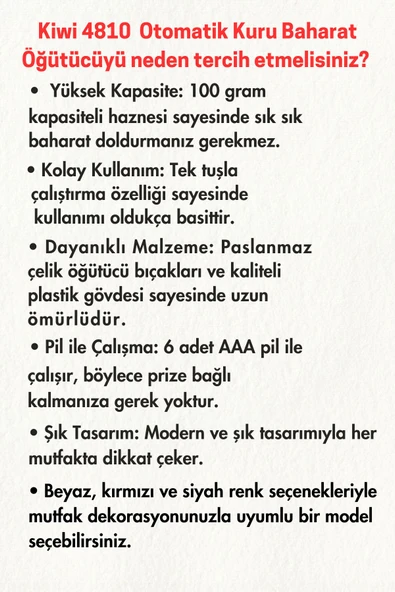 Kiwi Pilli Seramik Otomatik Ayarlanabilir Tuz Karabiber Değirmeni Kuru Baharat Öğütücü (HEDİYELİK) - 7