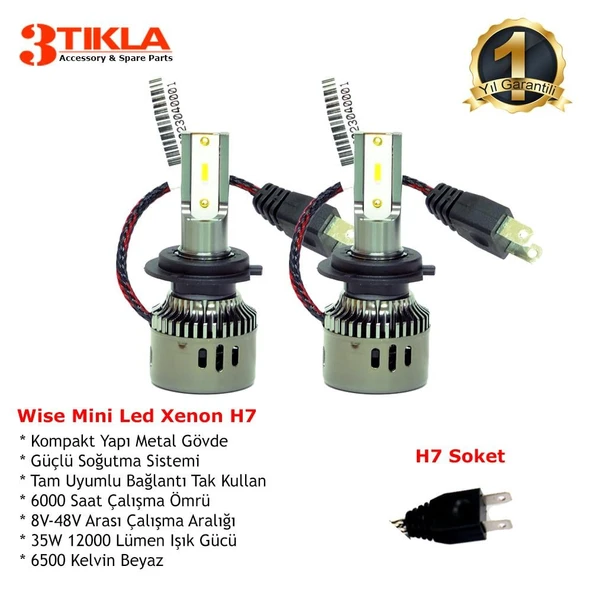 Renault Clio 4 2013-2022 Kısa Far Wise Beyaz H7 Mini Led Xenon Şimşek Etkili 12000 Lümen - 2